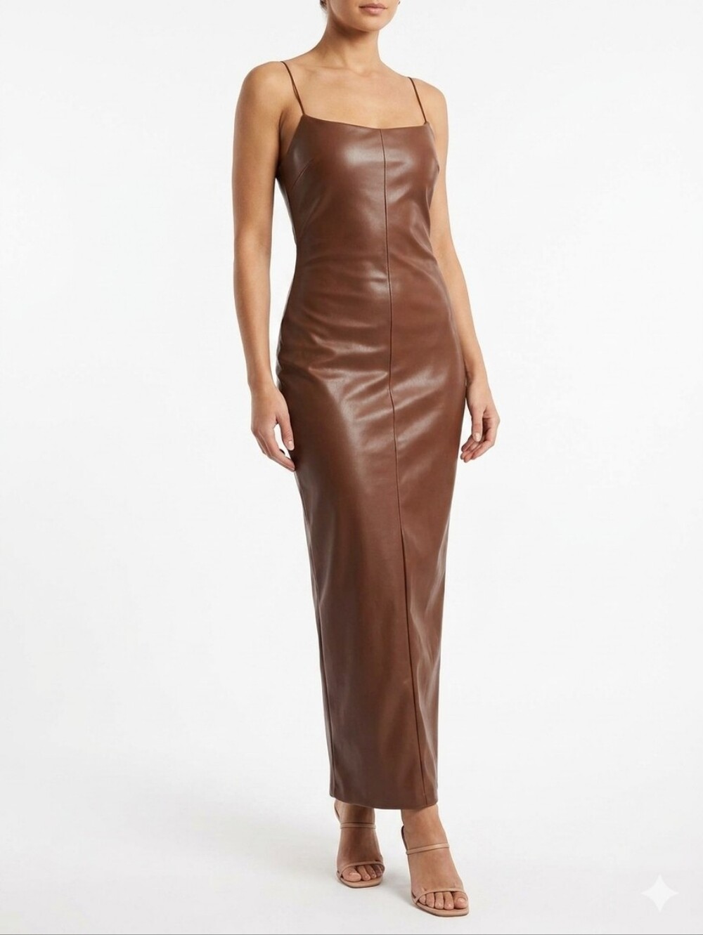 Fashion Nova Brown Faux Leather Midi Slip Dress